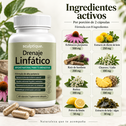 Para Menos Hinchazón y Más Ligereza - Sculptique Drenaje Linfático - 60 Capsulas